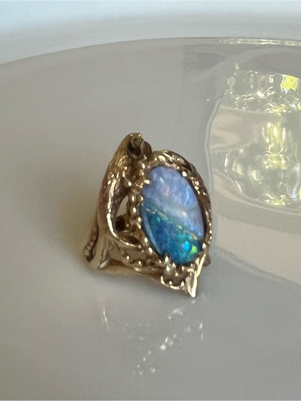 14k Gold Opal Doublet Fish Ring - Picture 7 of 14